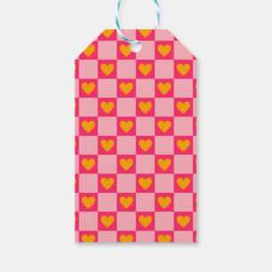 Pink Red Yellow Heart Love Checkered Y2K Pattern Gift Tags