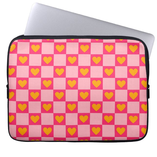 Pink Red Yellow Heart Love Checkered Y2K Pattern Laptop Sleeve (Front)
