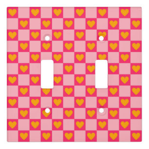 Pink Red Yellow Heart Love Checkered Y2K Pattern Light Switch Cover