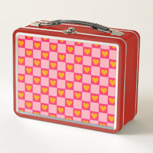 Pink Red Yellow Heart Love Checkered Y2K Pattern Metal Lunch Box