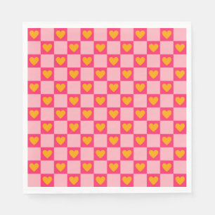 Pink Red Yellow Heart Love Checkered Y2K Pattern Napkins