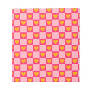 Pink Red Yellow Heart Love Checkered Y2K Pattern Notepad
