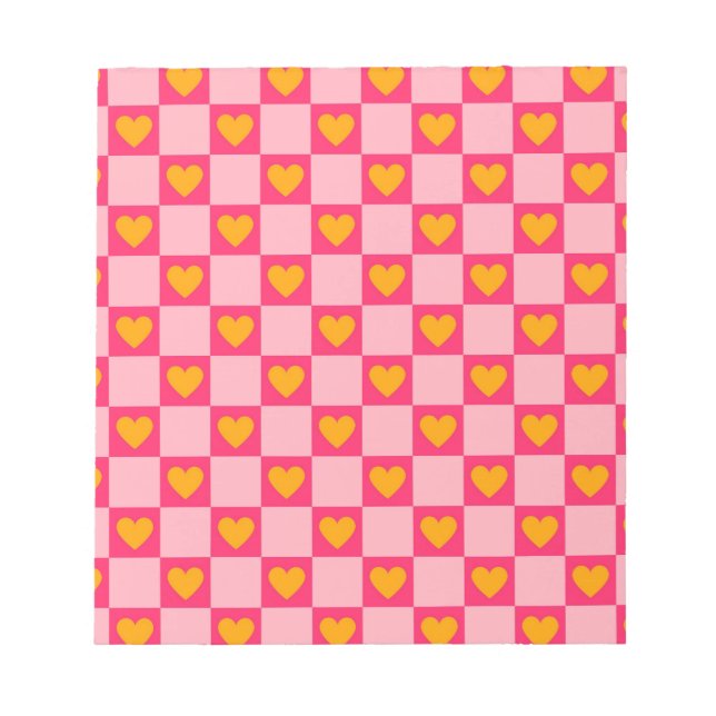 Pink Red Yellow Heart Love Checkered Y2K Pattern Notepad (Front)