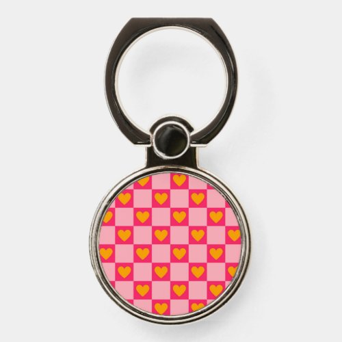 Pink Red Yellow Heart Love Checkered Y2K Pattern Phone Ring Stand