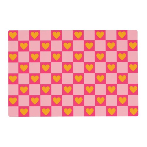 Pink Red Yellow Heart Love Checkered Y2K Pattern Placemat