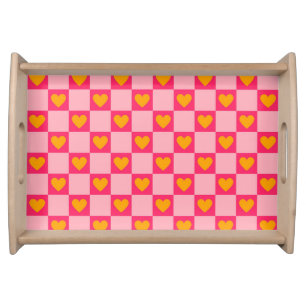 Pink Red Yellow Heart Love Checkered Y2K Pattern Serving Tray