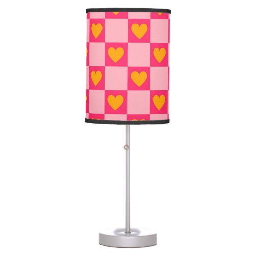 Pink Red Yellow Heart Love Checkered Y2K Pattern Table Lamp