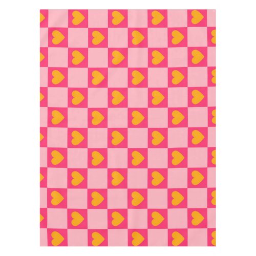 Pink Red Yellow Heart Love Checkered Y2K Pattern Tablecloth