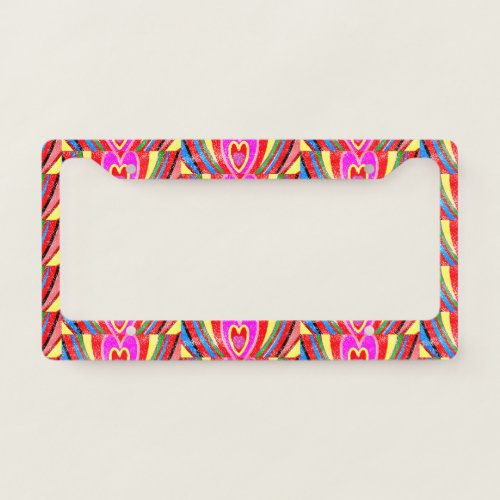 Pink Red Yellow Hearts Customized and Personalized License Plate Frame