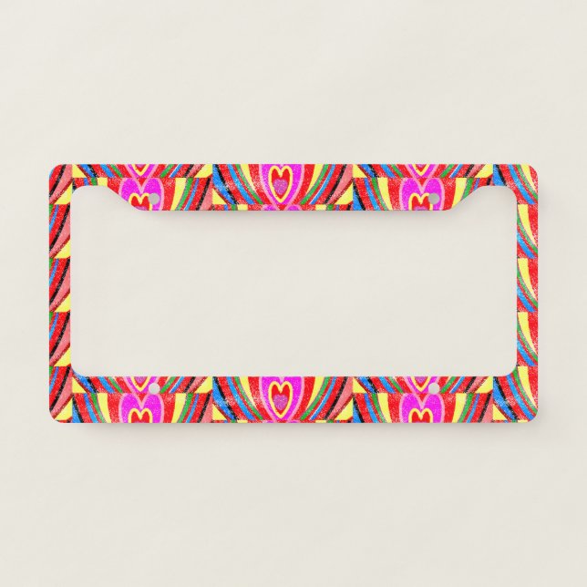 Pink Red Yellow Hearts Customized and Personalized License Plate Frame (Front)