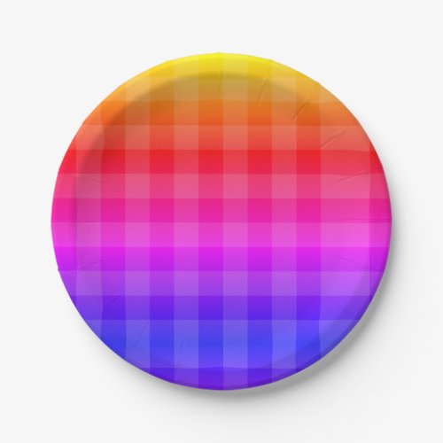 Pink red yellow orange red purple blue plaid paper plates