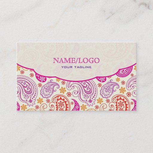 Customizable Pink Red &amp; Yellow Paisley Pattern Design Business Card Templates