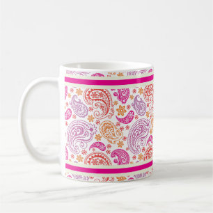 Pink Red & Yellow Paisley Pattern Design Coffee Mug