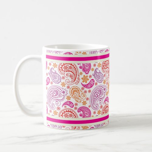 Pink Red  Yellow Paisley Pattern Design Coffee Mug