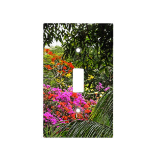PINK, RED & YELLOW TROPICAL FLOWERS & GREEN PALMS LIGHT SWITCH COVER