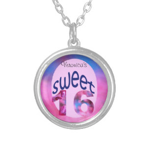 Pink Redbud Blossoms Custom Sweet 16 Silver Plated Necklace