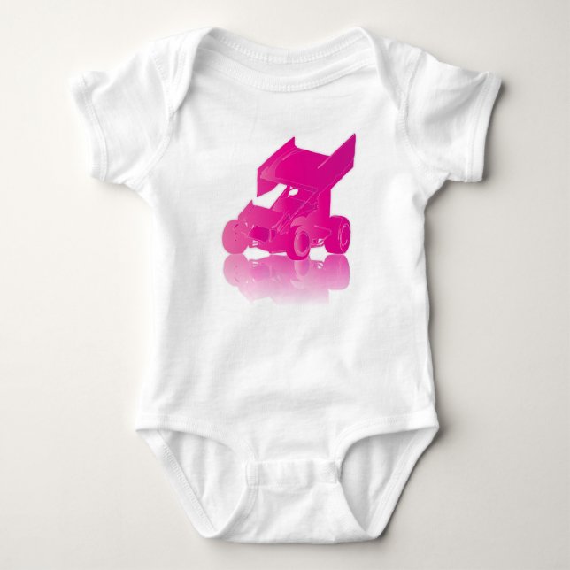 Pink Reflection Winged Sprint Car Baby Bodysuit (Front)