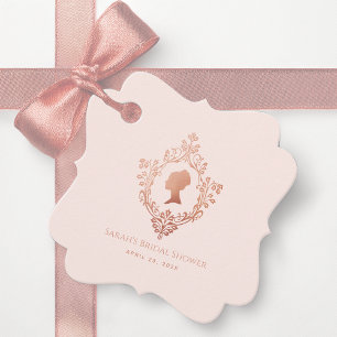 Pink Regency Vintage Crest Rose Gold Bridal Shower Favor Tags