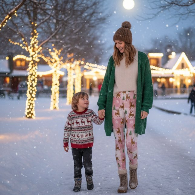 Pink Reindeer and Tree Holiday Leggings (Creator Uploaded)