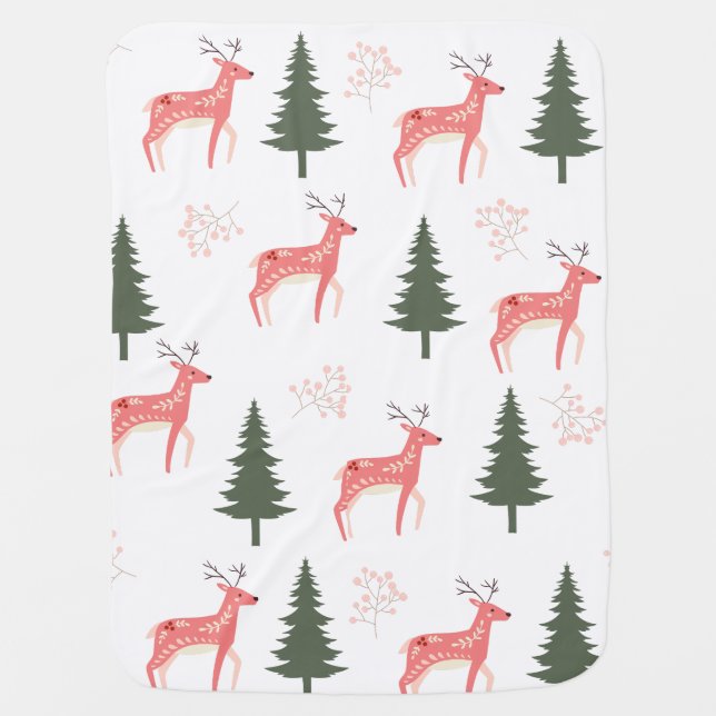 Pink Reindeer Baby Blanket (Front)