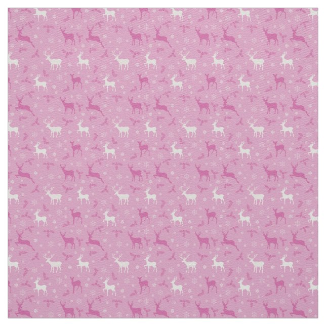 Pink Reindeer Christmas Holiday Fabric (Swatch)