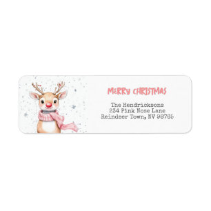 Pink Reindeer Christmas Return Address  Label