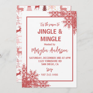 PINK REINDEER & CHRISTMAS TREES CUSTOM MONOGRAM INVITATION