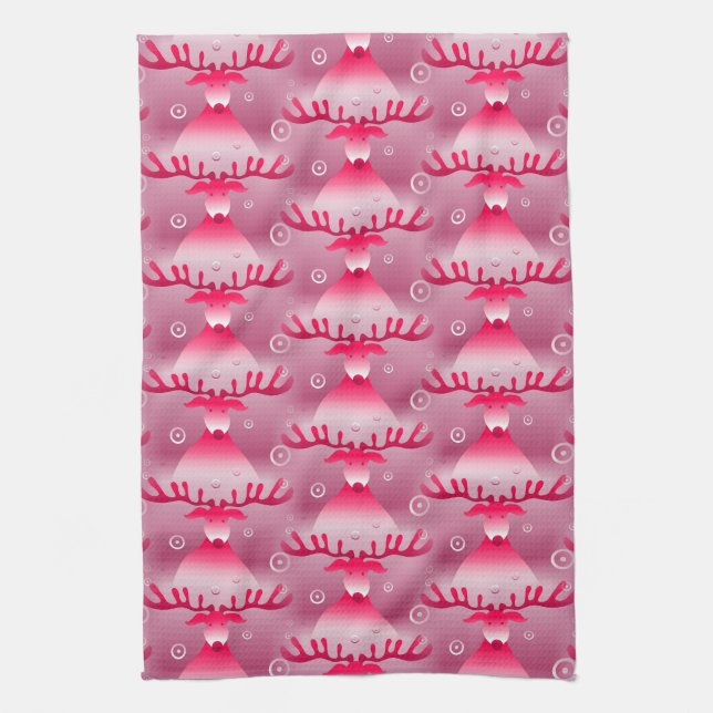 pink reindeer kitchen towel (Vertical)