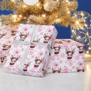 Pink Reindeer Personalized Gift Wrap