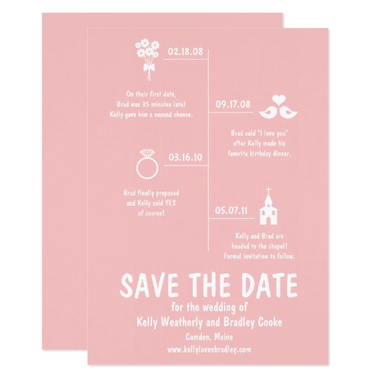 Pink Relationship Timeline Wedding Save The Date Invitation Zazzle Pink Relationship Timeline Wedding Save The Date Invitation
