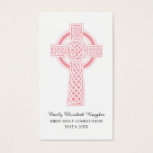 Pink Religious Cross First Communion Prayer Card (Front)