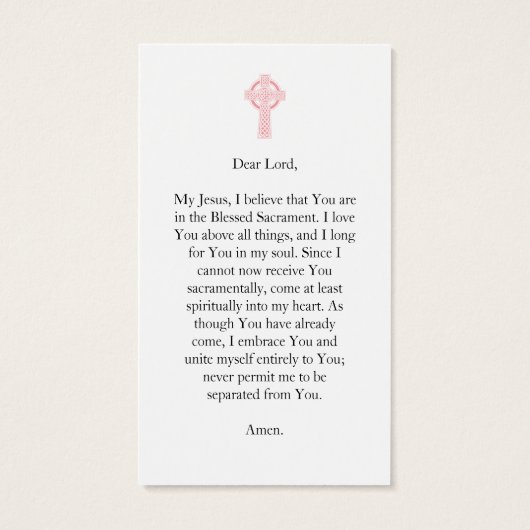 Pink Religious Cross First Communion Prayer Card (Back)