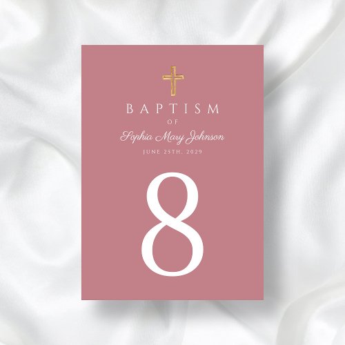 Pink Religious Cross Girl Baptism Table Number