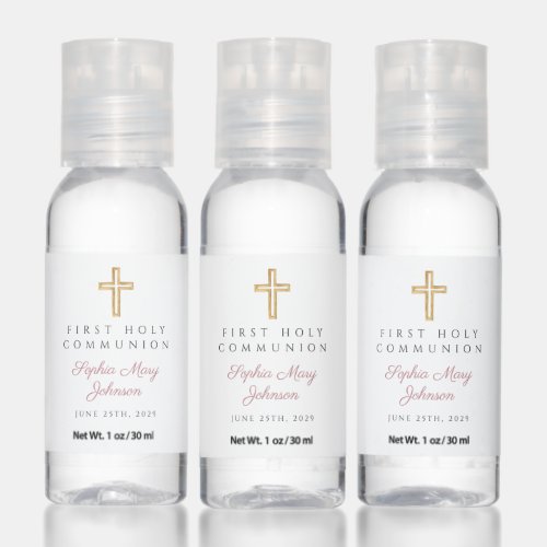 Pink Religious Cross Girl First Communion  Hand Sanitizer