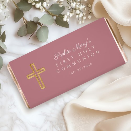 Pink Religious Cross Girl First Communion Hershey Bar Favors