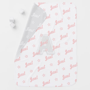 Pink repeat personalized name script & monogram baby blanket