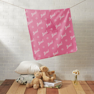 Pink repeat personalized name script with monogram baby blanket