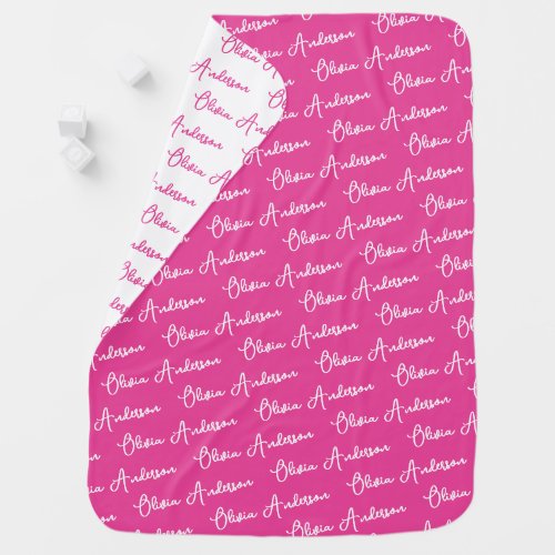 Pink Repeating Name Monogram Girl Baby Blanket