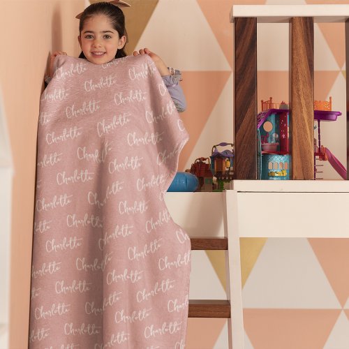 Pink Repeating Name Monogram Girl  Fleece Blanket