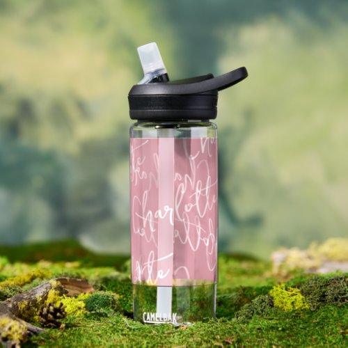 Pink Repeating Name Monogram Girl Water Bottle