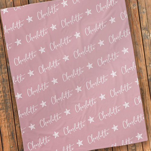 Pink Repeating Name Monogram Star Girl Fleece Blanket