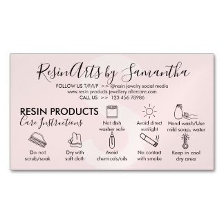 Pink Resin Products Care Instructions Business Card Magnet