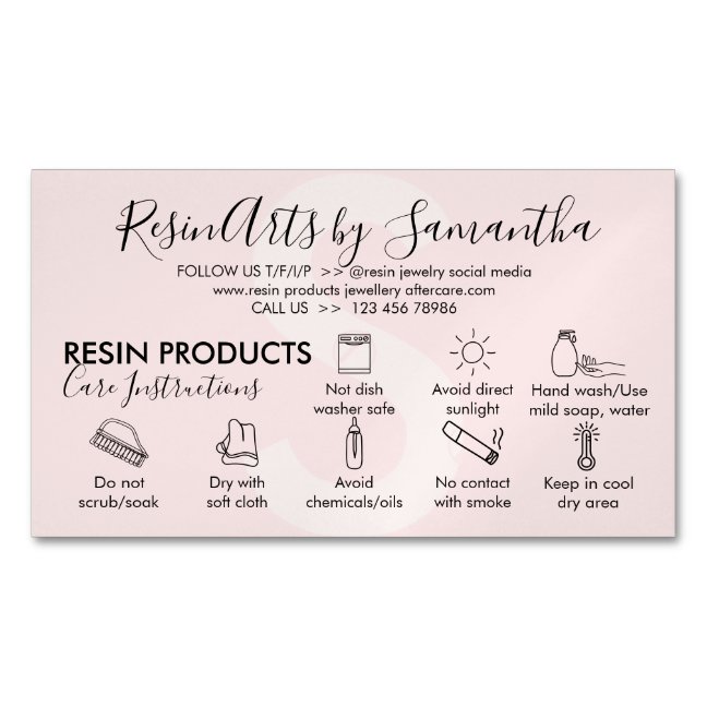 Pink Resin Products Care Instructions Business Card Magnet