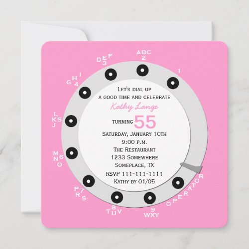 Pink Retro 55th Birthday Party Invitation