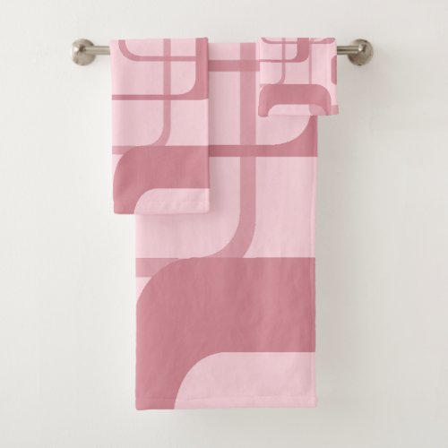 Pink Retro 60s 70s Abstract Pattern Bath Towel Set