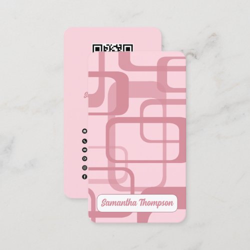 Pink Retro 60s 70s Abstract Pattern QR Code Business Card