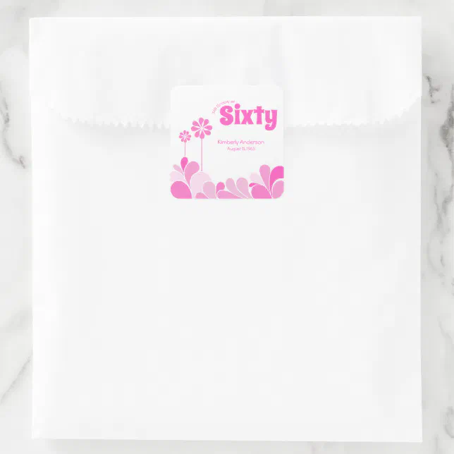 Sticker 60th Library Pink Retro 60th Birthday Party Square Sticker | Zazzle