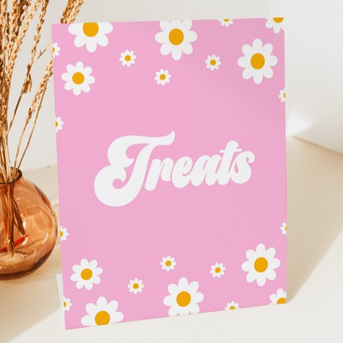 Pink Retro 70s Daisy Flower Treats Party Sign