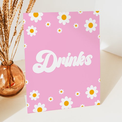 Pink Retro 70s Drinks Drink Table Party Sign