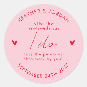 Pink Retro 70s Wedding Toss Me Confetti Favor Classic Round Sticker